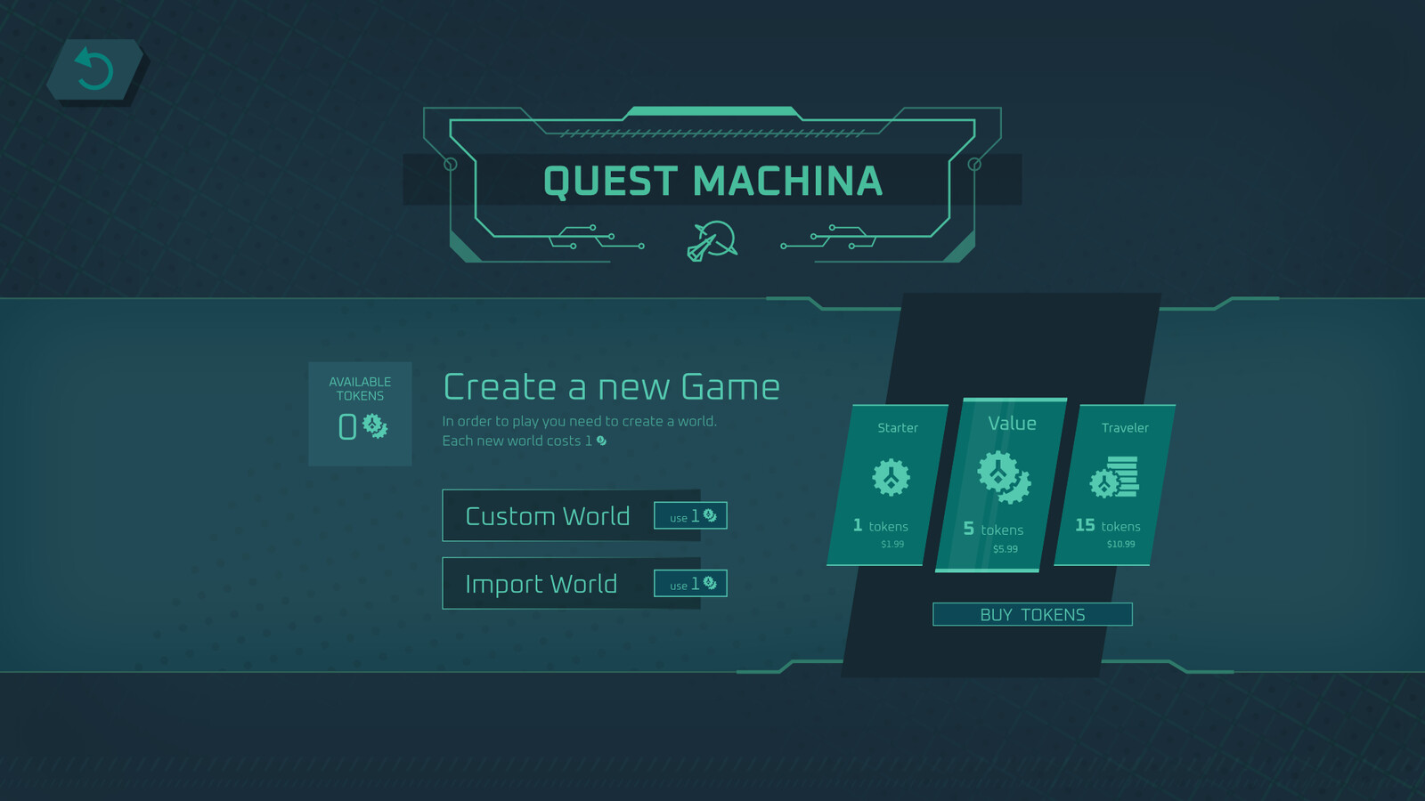 Here is the screen where you can buy tokens. In order to create a new game you have to use 1 token. The prices are placeholders.