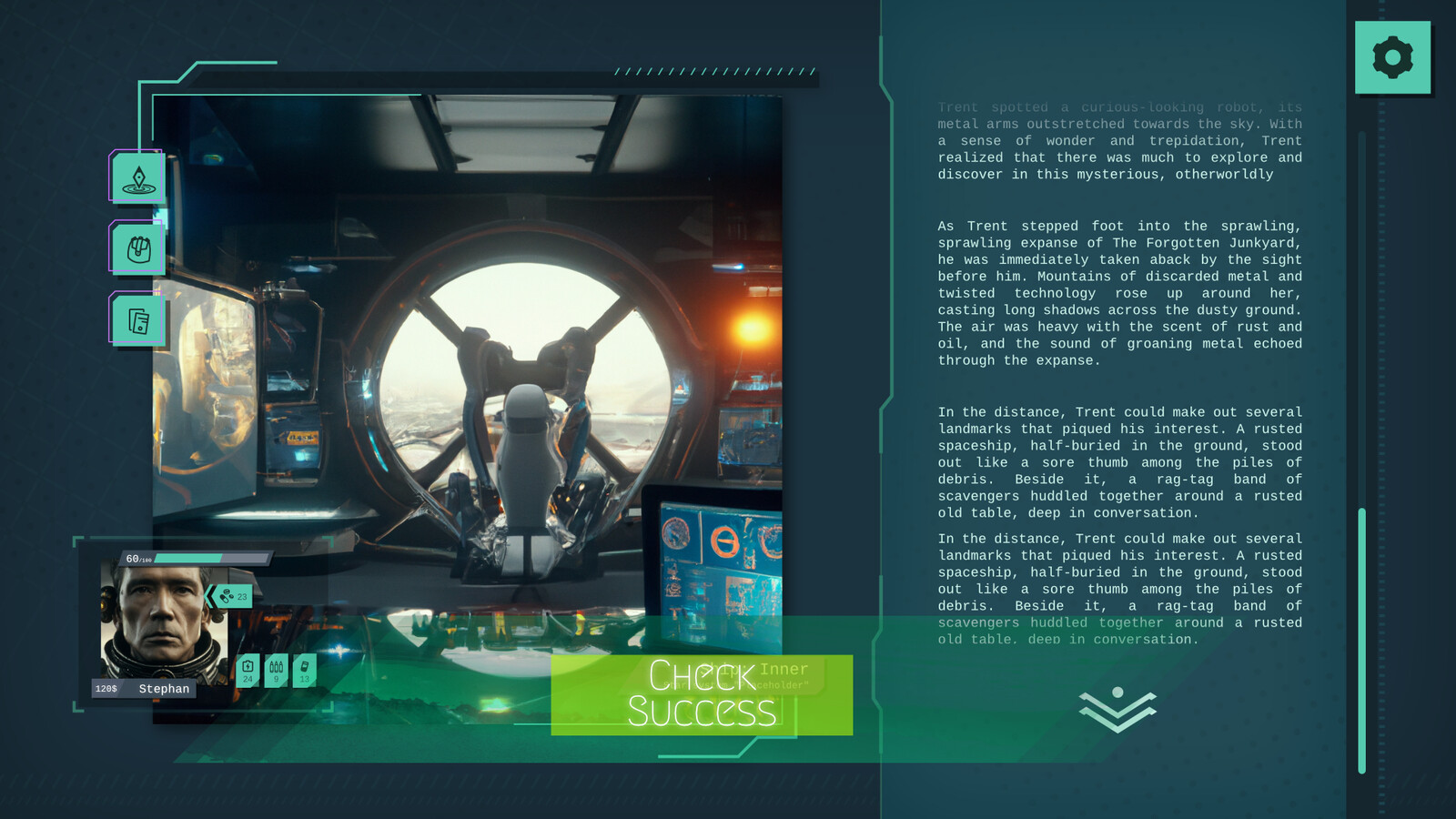 Here is the overlay for when you select an action and you successfully do it.