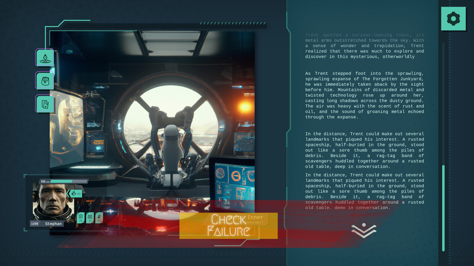 Here is the overlay for when you select an action but you fail.