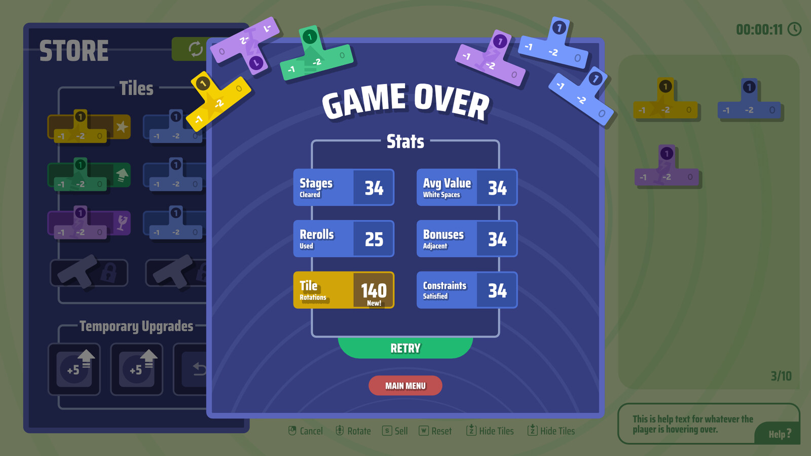 Game over screen concept.