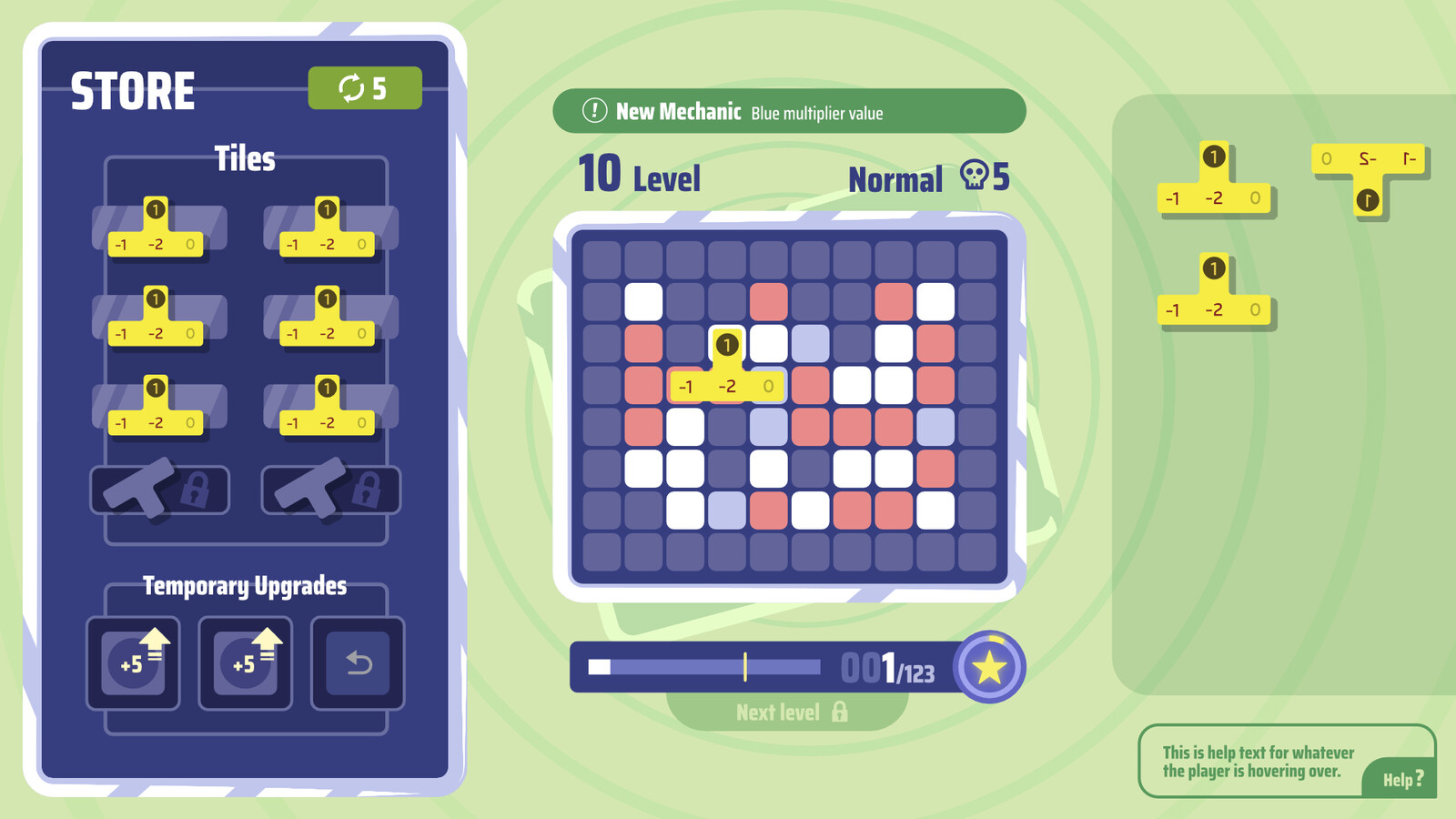 Mockup after gameplay adjustments.